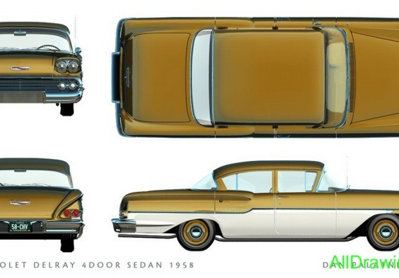 Chevrolet Delray 4door Sedan (1958) - drawings (drawings) of the car